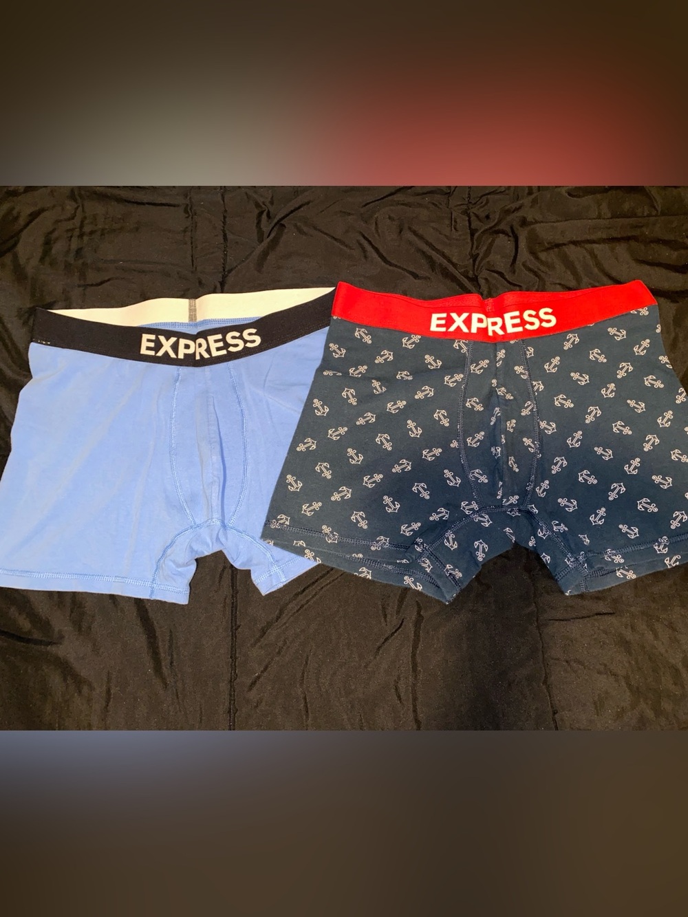 Express Men’s Boxer Briefs Light Blue & Navy with Red Waistband Size Medium